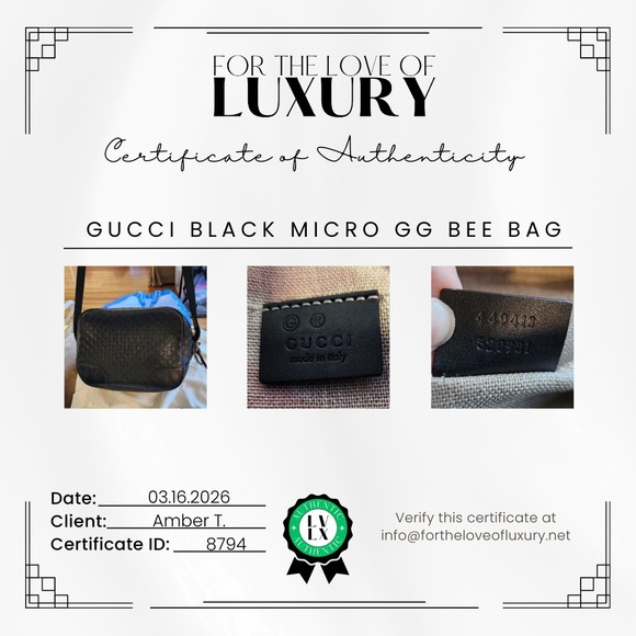 Gucci Black Micro GG Bee Bag Leather Crossbody 449413 520981 - Picture 2 of 14